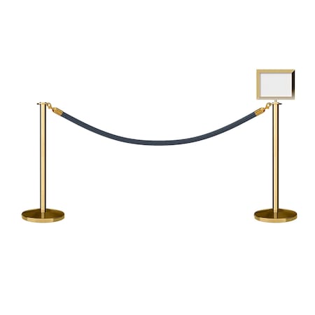 Montour Line Stanchion Post & Rope Kit Pol.Brass, 2FlatTop 1Gray Rope 8.5x11H Sign 2PBFLTAP8511HPVRGYPB